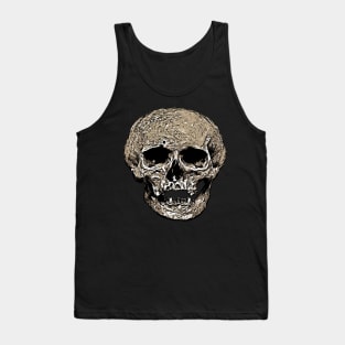 Vile Grungy Cranium Art Illustration In Black and Greige Tank Top